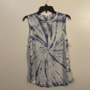 Large SO Blue and White Tie Dyed Tank Top with slitted detailing